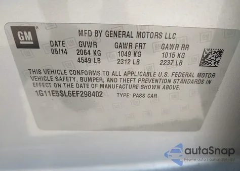 2014 Chevrolet Malibu 2Lt z USA, uszkodzony, nr VIN 1G11E5SL6EF298402